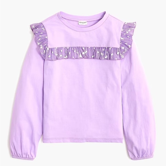 J crew Girls' long-sleeve ruffle tee purple - Picture 1 of 3
